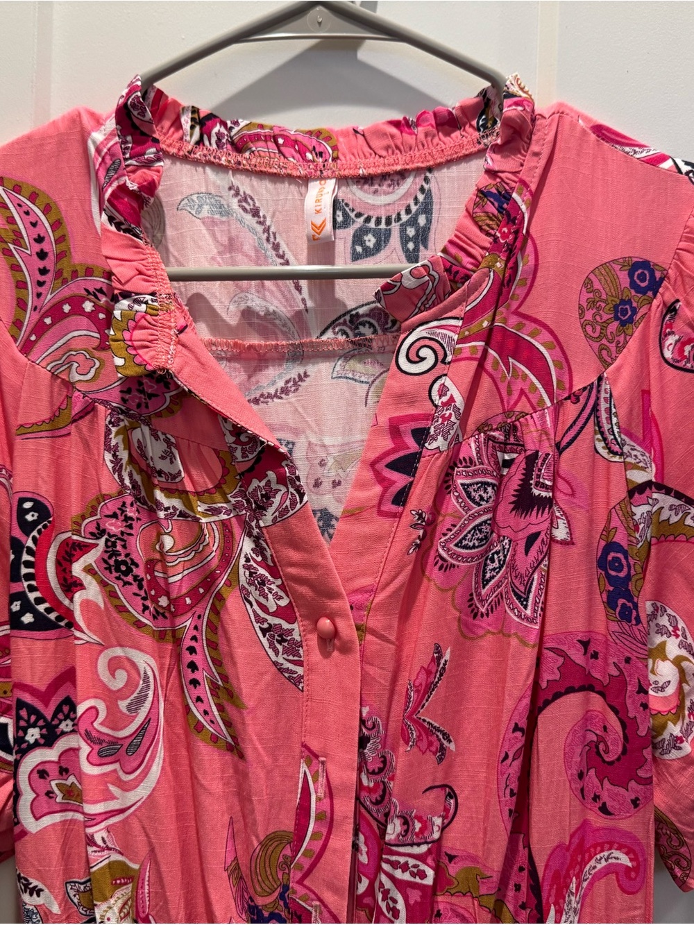 Women’s Pink Paisley Ruffle-Neck Tunic by Keren Hart